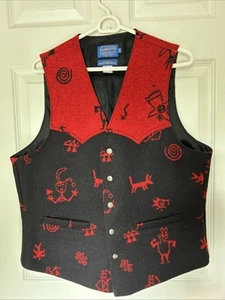 Vintage Pendleton Vest High Grade Western Wear Wool Red Black Aztec Mens 40 USA - Picture 1 of 14