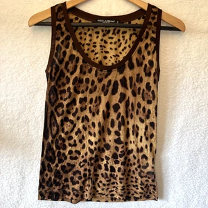 VTG Dolce & Gabbana 100% Silk Tank Top Blouse Leopard Print Sz 38 Designer Sheer - Picture 1 of 22
