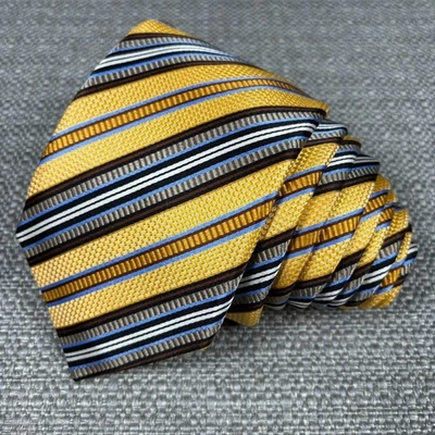 Corbata a rayas JZ Richards para hombre oro amarillo plata azul seda 59" 3 1/4" EE. UU. Foto 1 de 4