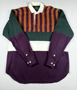 Vintage Hunt Club Casual Shirt Men M Tall 90s Rugby Shirt Striped 1/4 Button - Picture 1 of 15