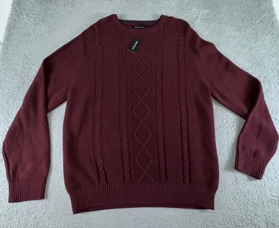 Nuevo con etiquetas Suéter Nautica Tejido con Cable para Hombres XL Granate Sudadera Cuello Redondo Foto 1 de 4