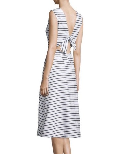 Abito Kate Spade Broome Street linea A cravatta schiena senza maniche blu navy a righe 12 NUOVO