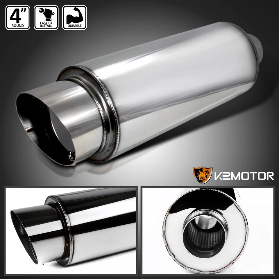 4" 2.5" Inlet Slant Tip Round Chrome Stainless Steel N1 Exhaust Muffler Foto 1 de 4