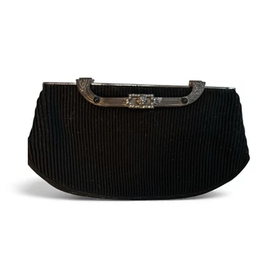 Bolso clutch vintage negro plisado crepé noche broche metal ornamentado estrás años 20 Foto 1 de 4