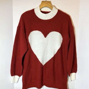 Women Tight Knit Heart Sweater XL Artsy Statement Cabin Love Cozy No Brand - Picture 1 of 6