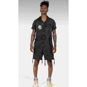 Spirit Jersey NWT Mens NY Canvas Cut-Off Boiler Suit Short Sleeve Black Cotton M - Picture 1 of 9