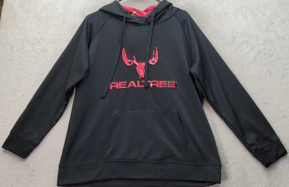 Realtree Hoodie Women Large Black Polyester Long Sleeve Logo Drawstring Pullover - Image 1 of 4