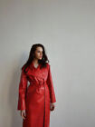 Designer Halloween Red PartyWear Stylish Women Leather Belt Trench Coat Lambskin
