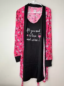 Love 2 Sleep Nightgown and Robe Set - Plus Size 3XL - Fuchsia and Black - Picture 1 of 4