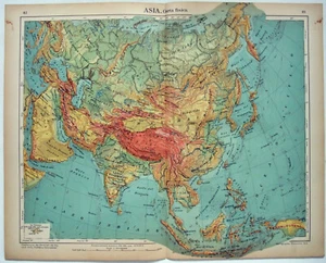 Asia - Mapa físico original de 1915 por Kartographia Winterthur SA. Antiguo - Imagen 1 de 4