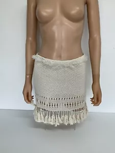 Isabel Marant Crochet Woven Mini Skirt Size 36 Uk 8 Cream Fringe - Picture 1 of 10