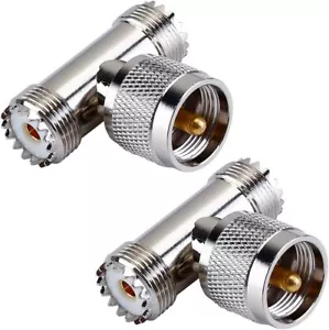 2er-Pack PL259 T Stecker Adapter Stecker auf Buchse UHF 1 Stecker auf 2 Buchsen SO239 US - Bild 1 von 6