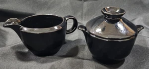 Vintage FRANKOMA Pottery 6A & 6B Black Sugar & Creamer W/ Lid Set USA - Picture 1 of 14