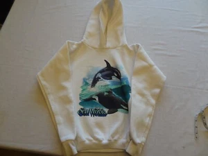Vintage Sea World Pullover Hoodie White Youth Medium Tultex 10-12 Sweatshirt - Picture 1 of 14