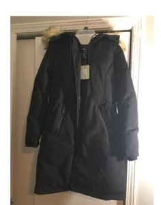 Sam Edelman Black Faux Fur Trim Hooded Parka Coat Jacket Women’s Small NEW - Picture 1 of 4