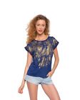 Lady gold delicate print black white blue cotton t-shirt top cool casual printed