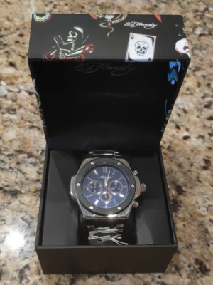Ed Hardy Men's Brushed Silver Metal Bracelet Watch New In Box Fast Shipping - Image 1 of 4