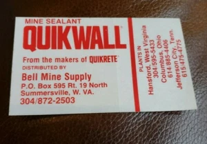 Quikwall Mine Sealant Mid-80's Coal Mining Hard Hat Sticker Makers of Quikrete - Picture 1 of 1