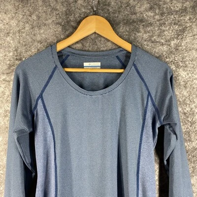 Camisa Columbia para mujer pequeña azul a rayas para correr reflectante atletismo elástica Foto 1 de 4