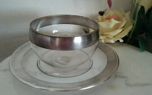 DOROTHY THORPE Sterling Silver On Crystal Mayonaise Plate & Bowl - Picture 1 of 8