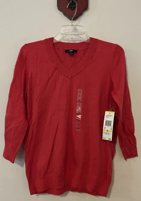 Blusa Pullover Elástica Anne Klein Mujer Mediana Rosa Cuello en V ¡NUEVA CON ETIQUETAS! A3401 Foto 1 de 4