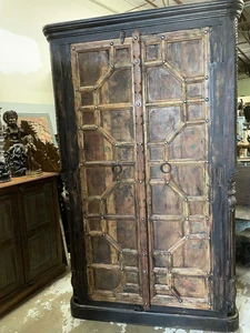Antique Old Door Cabinet Old World Doors Rustic Patina, Organic Wood Wine Chest