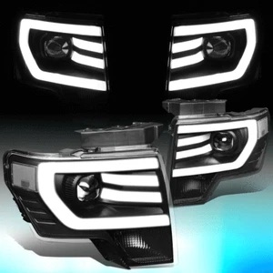 FOR 2009-2014 FORD F150 LED BAR DRL PROJECTOR HEADLIGHT HEADLAMPS BLACK CLEAR - Picture 1 of 10