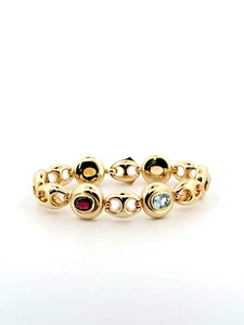 14k Yellow Gold Multi Color Gemstone Oval Gucci Link Style Bracelet 27.5 Grams - Picture 1 of 12