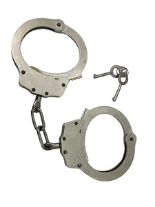 Heavy Duty Real Chain-Linked Handcuffs & Keys M100 Cuffs, Nickel - Picture 1 of 4