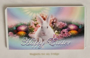 HAPPY EASTER WHITE RABBIT / BUNNY FRIDGE MAGNET - M725 - Picture 1 of 1