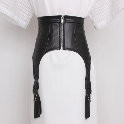 Steampunk Lady Corset Belt Faux Leather Zip Wide Waistband Gothic Sexy Belt Slim - Image 1 of 4