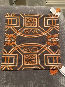 Crate And Barrel Orange And Gray Linen And Velvet 18” Square Pillow Covers-NEW - Picture 1 of 3