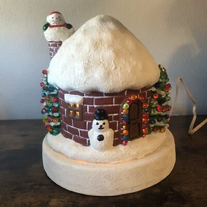 Vintage Ceramic Light Up Snow House Igloo Santa Snowman Christmas Trees - Picture 1 of 20