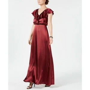 Adrianna Papell Satin Gown Women's Burgundy Size 2 Formal Wedding Coquette Prom - Picture 1 of 10