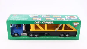 Vtg 1998 Chevron Cars Blue Yellow Cary Auto Carrier Truck w/ Trailer Hauler - Picture 1 of 8
