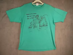 Jerzees T-shirt Mens XL Green Bear Fishing Work Vintage - Picture 1 of 10