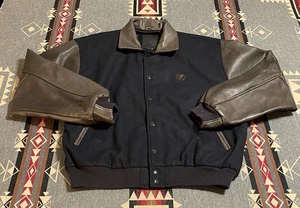 Golden Bear Varsity Jacket Men’s L Black Wool Brown Leather Sleeves USA Made T43 - Picture 1 of 10