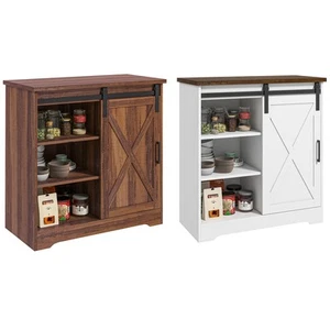 HOMCOM Farmhouse Coffee Bar Cabinet with Storage Sliding Barn Door - Picture 1 of 23