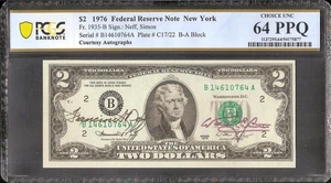 1976 $2 BILL DUAL HAND SIGNED COURTESY AUTOGRAPHED BICENTENNIAL NOTE PCGS 64 PPQ - Picture 1 of 2