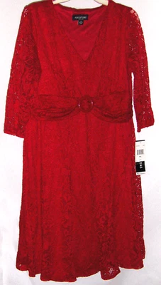 Vestido Perceptions NY Rojo Brillante Forrado Encaje PXL NUEVO CON ETIQUETAS Cómodo Tejido Foto 1 de 4