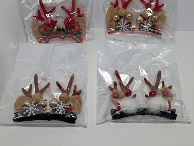 Juego de 4 pinzas para el cabello con astas de reno Navidad niños vacaciones Foto 1 de 2