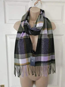 M&S Soft Rectangular Scarf Green & Lilac Check With Tassels New With Tags  - Picture 1 of 8