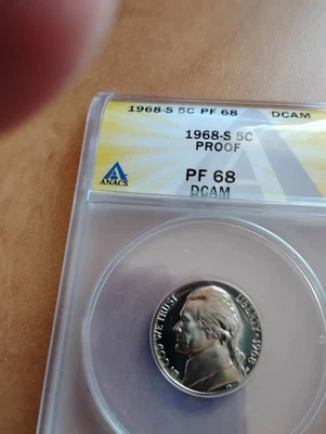 (TWO) 1968-S JEFFERSON NICKELS ANACS PR68DCAM "SUPER GEMS" MB 5462 - Image 1 of 4