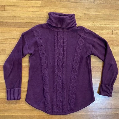 Suéter L.L.Bean Mujer Pequeño Púrpura Cuello Alto Tejido con Cable 100% Algodón Pullover Foto 1 de 4