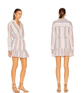 EUC Veronica Beard Ardith Rüschen gestreift Baumwolle Mini Shirt Kleid mehrfarbig - Bild 1 von 11