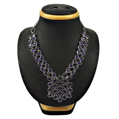 Collar de plata maciza amatista piedras preciosas hija declaración aniversario joyería Foto 1 de 4