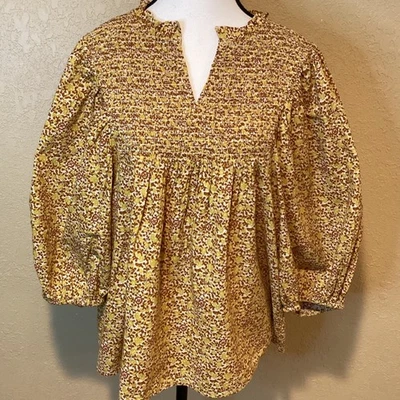 Blusa Campesina Floral Universal Hilo Calado, Manga 3/4 Abullonada, Talla Mediana Foto 1 de 4