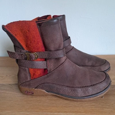 Chaco Hopi Boots Women’s 8 Brown Leather Wool Lined Ankle Pull On Chelsea Comfy - Image 1 of 4