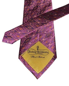 Cravatta collo seta uomo Hickey Freeman rosa astratta geometrica made in USA diamante - Foto 1 di 5