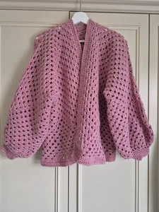 Handmade Crochet Open Cardigan, Dusky Pink, Size 12 / 14 - Picture 1 of 4